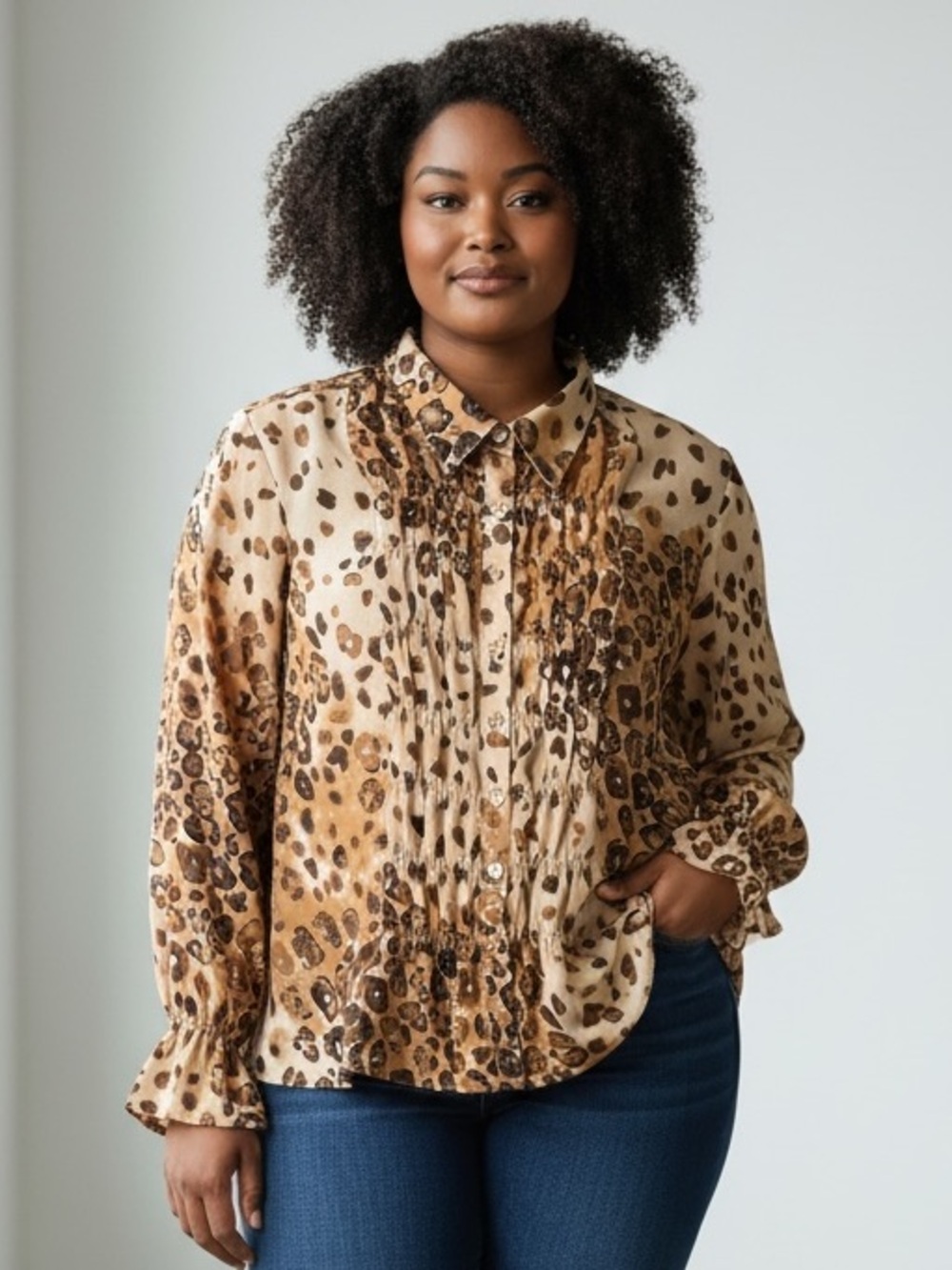 Apostrophe Leopard Print Blouse in Brown and Tan Size 16 Vintage